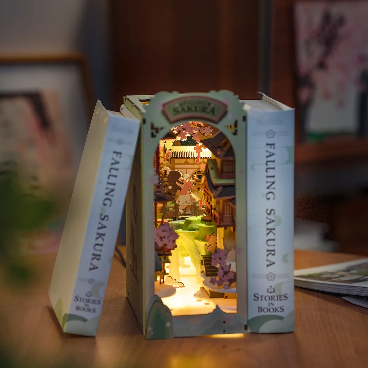 3D Creative Bookends Kit - Falling Sakura Book Nook - Image 3