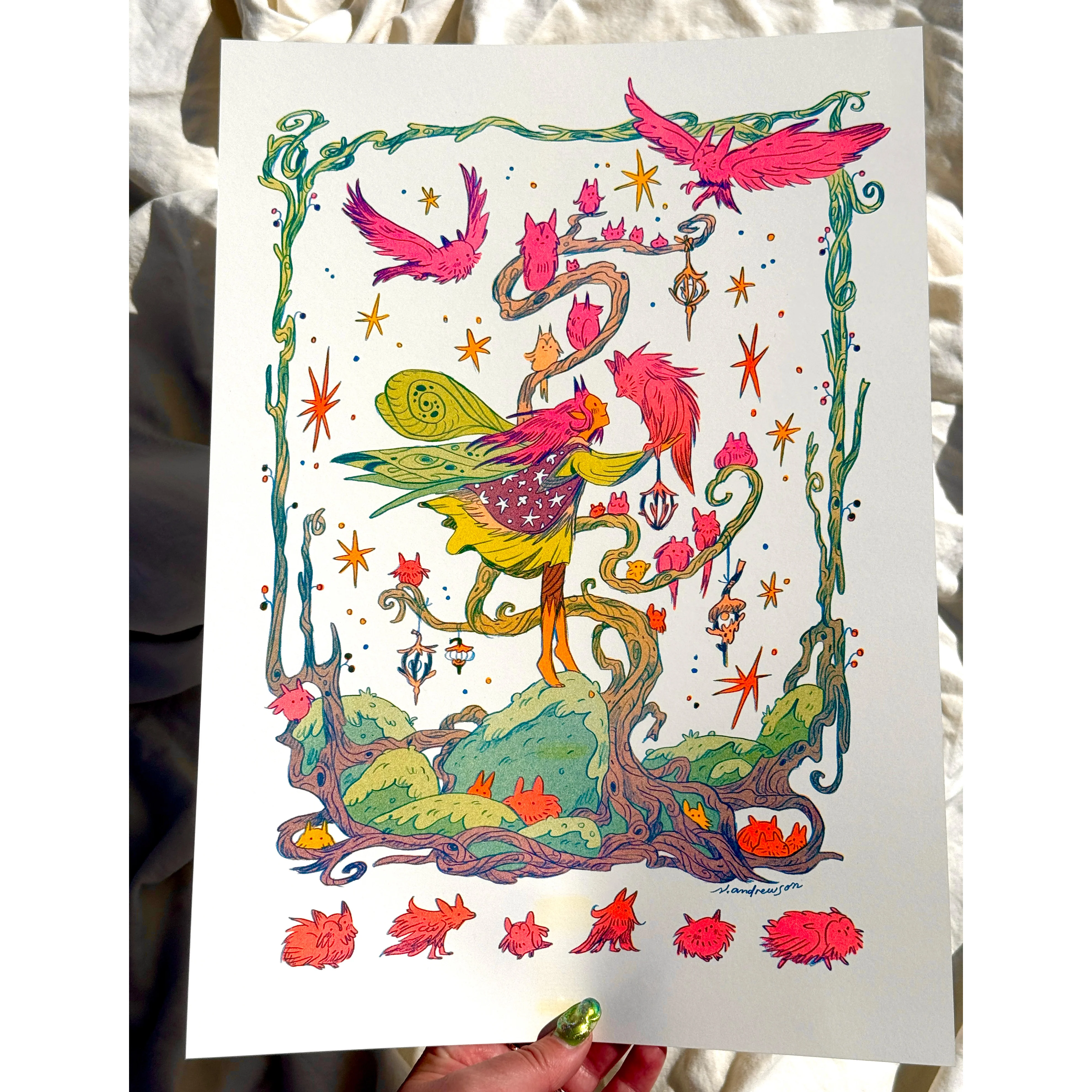 ANIMALS - #121 - Natalie Andrewson - "Reception in the Owl Grove" (Framed) - Image 6