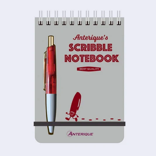 Anterique's Scribble B7 Notebook w/ Pen (Gray w/ Red)