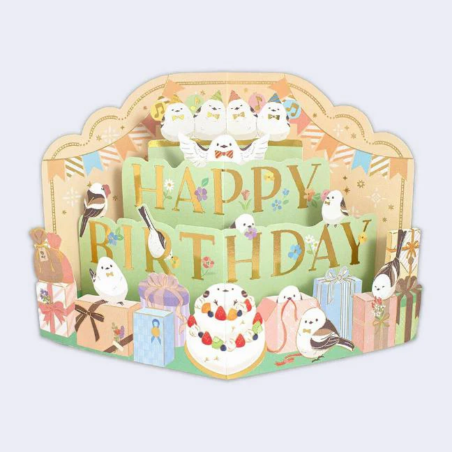 Celebration Birds - 3D Greeting Card (Happy Birthday)