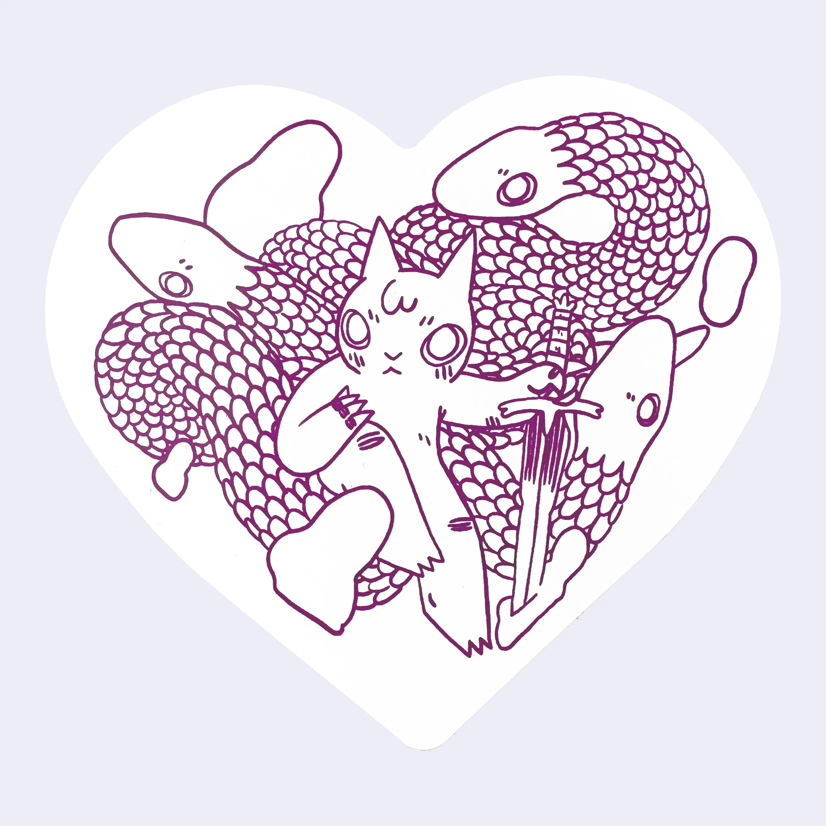 Deth P. Sun - Cat with Snakes Heart Sticker
