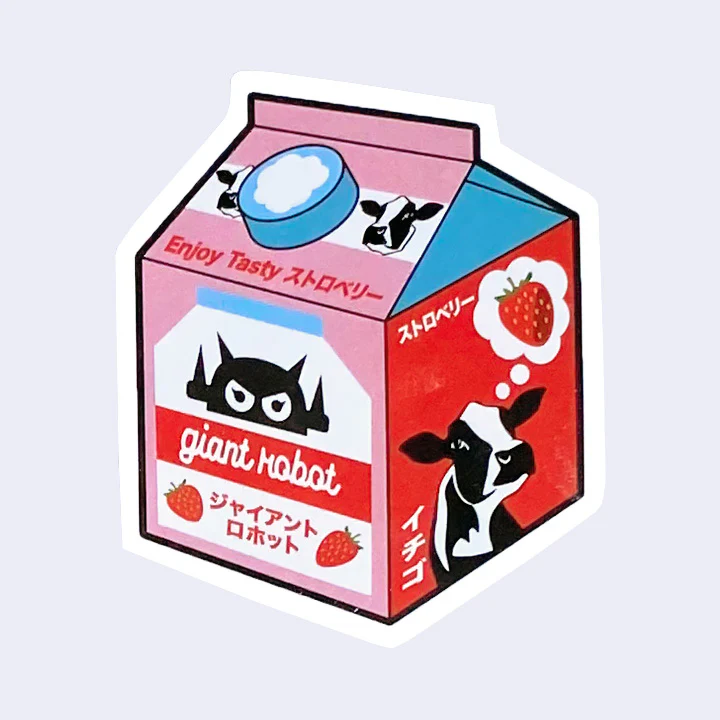 Giant Robot - Strawberry Milk Carton Sticker