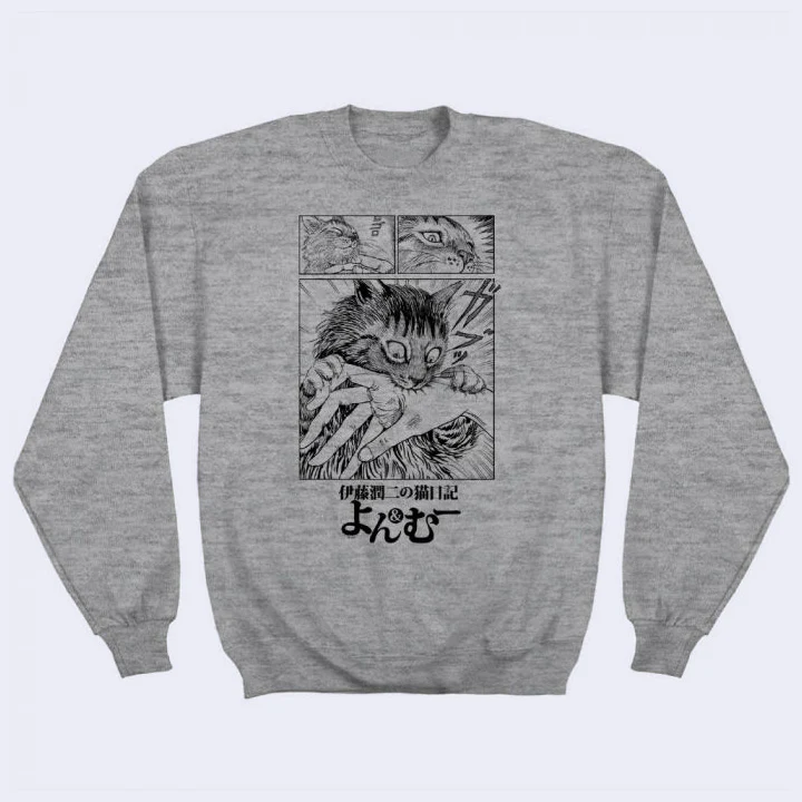 Junji Ito - Cat Diary: Yon & Mu "Biting" Fleece Sweatshirt (Gray)