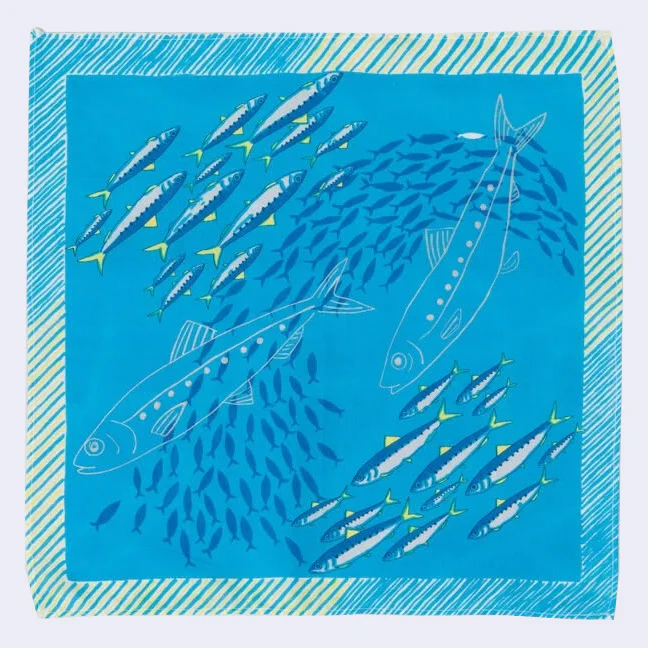 Kilki - Sardines Cotton Handkerchief/Bandana (Blue)
