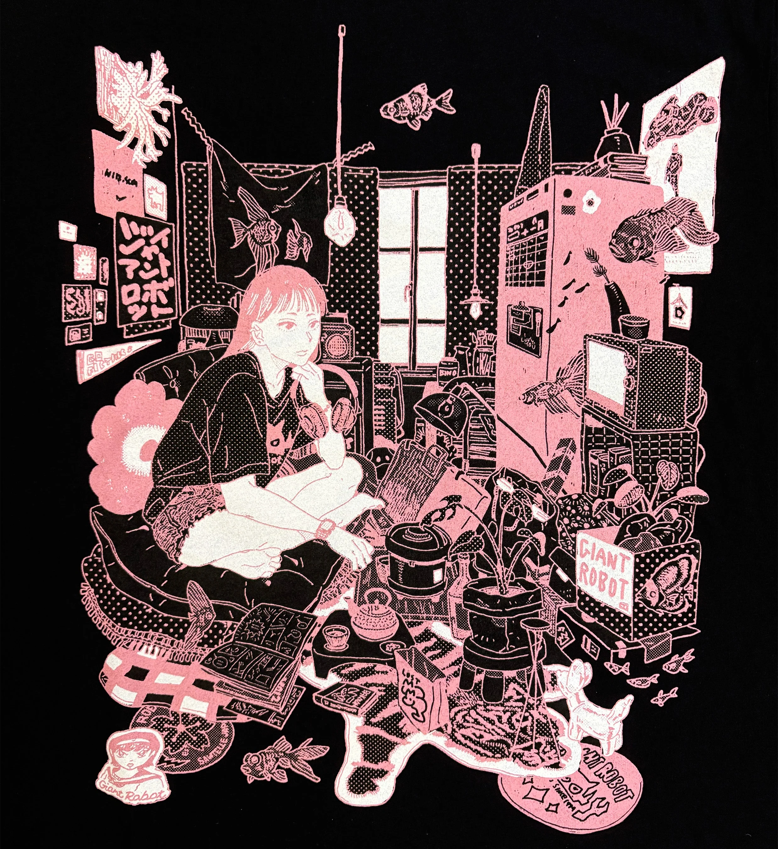 Lisa Kogawa x Giant Robot - Kogawa Bedroom T-shirt (Black & Pink) - Image 2