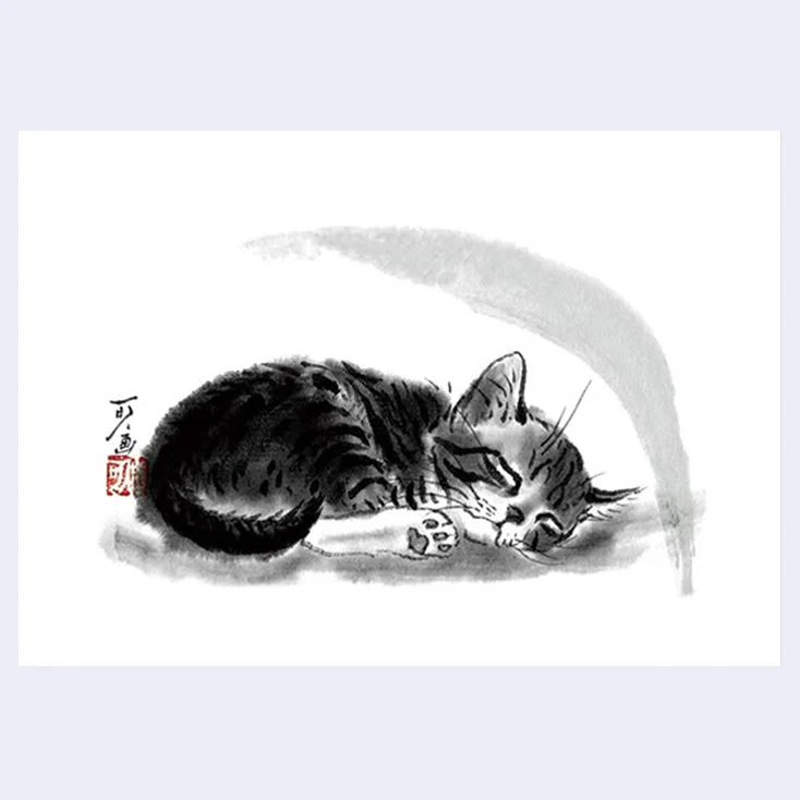 Minoru Nakahama Postcard - Sleeping Kitten/Cat (Curled Up)