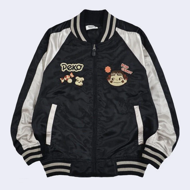 Peko Chan Pop Candy Sukajan Bomber Jacket (Black) - Image 2