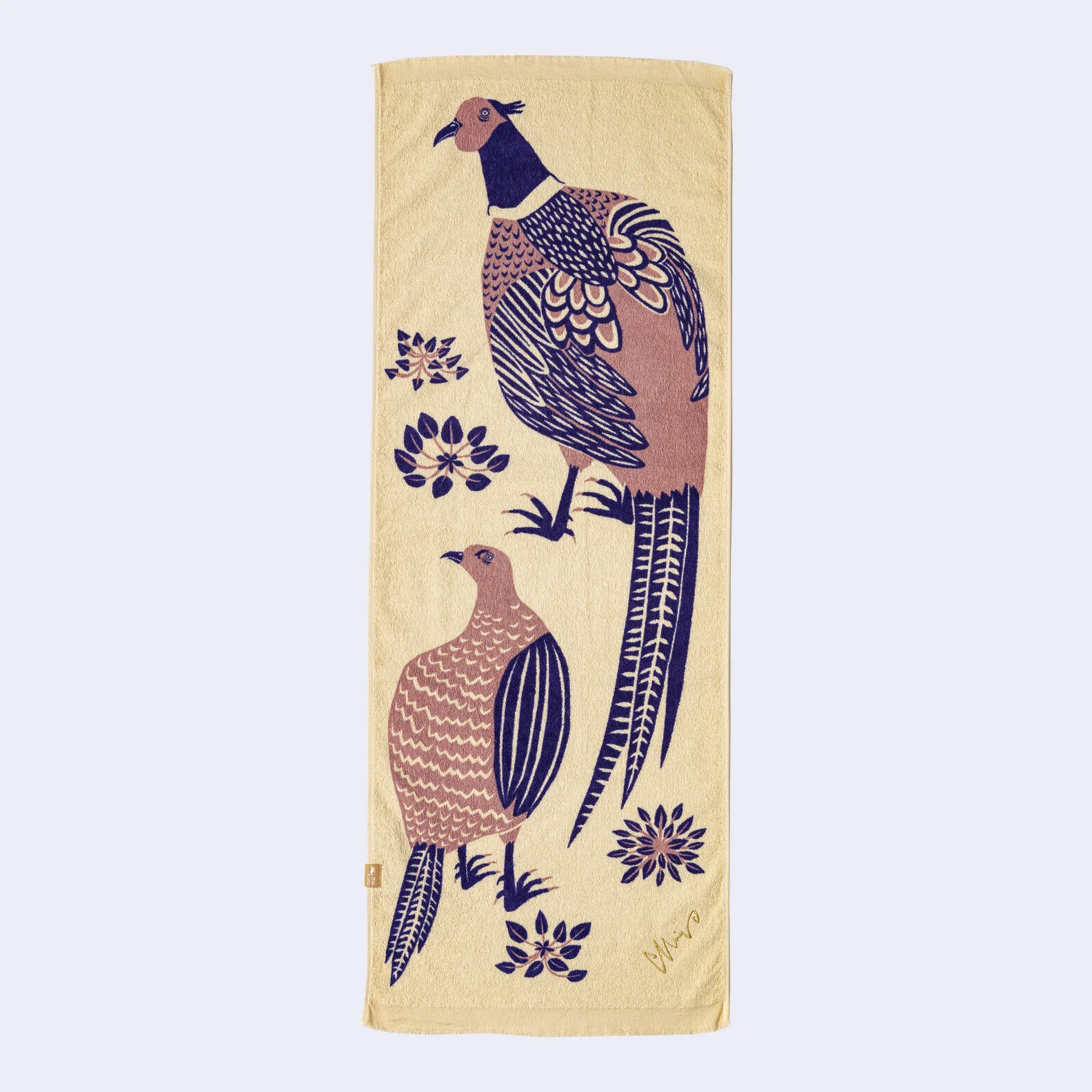 Pheasant Bird Tenugui Tea Towel (Beige)