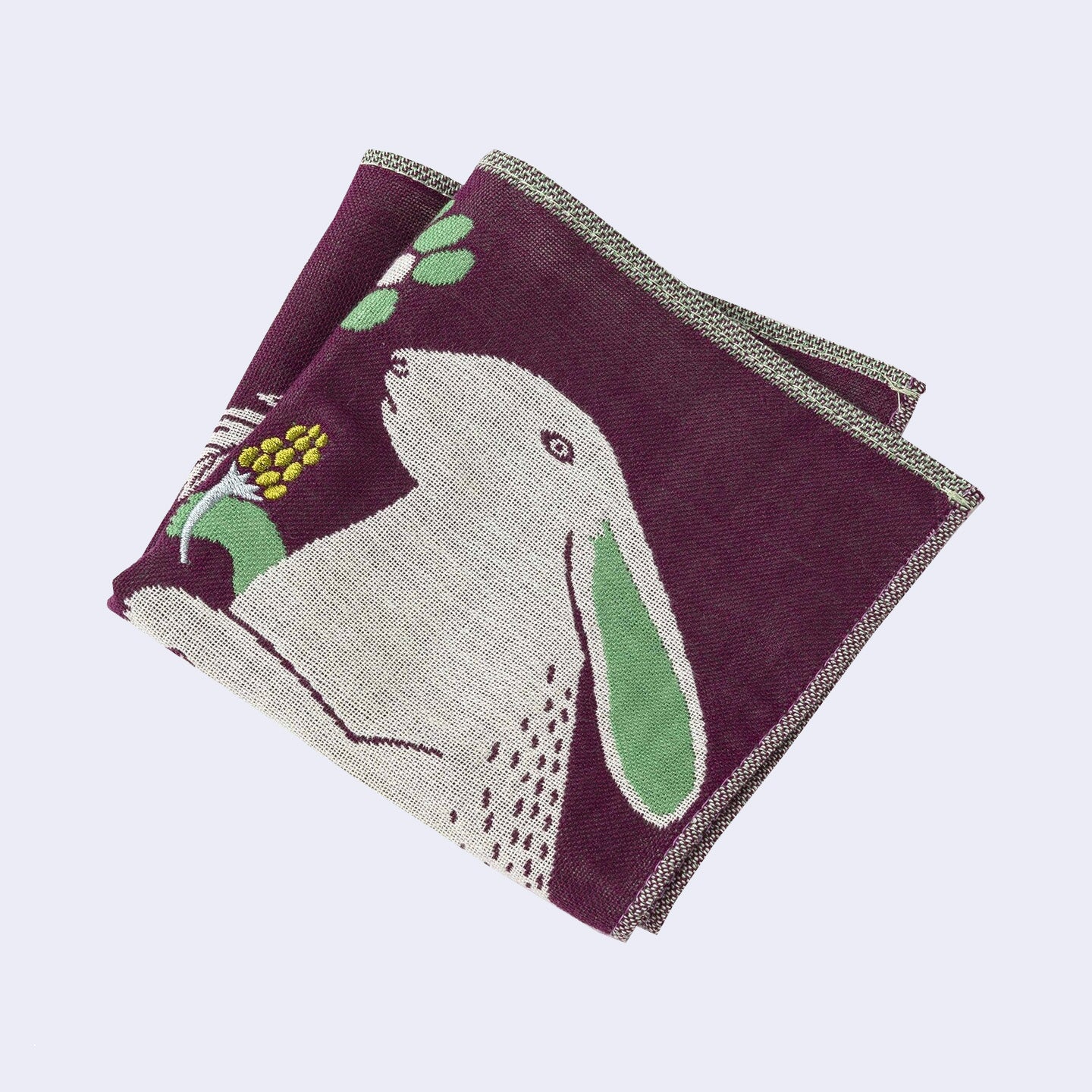 Rabbit and Plants Square Handkerchief (Purple) - Image 2