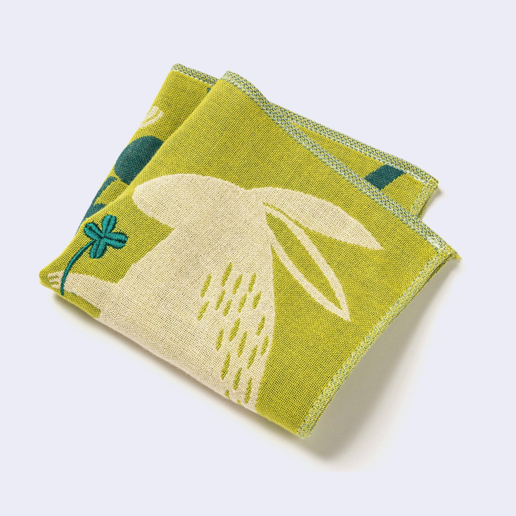 Rabbit w/ Clover Square Handkerchief (Green) - Image 2