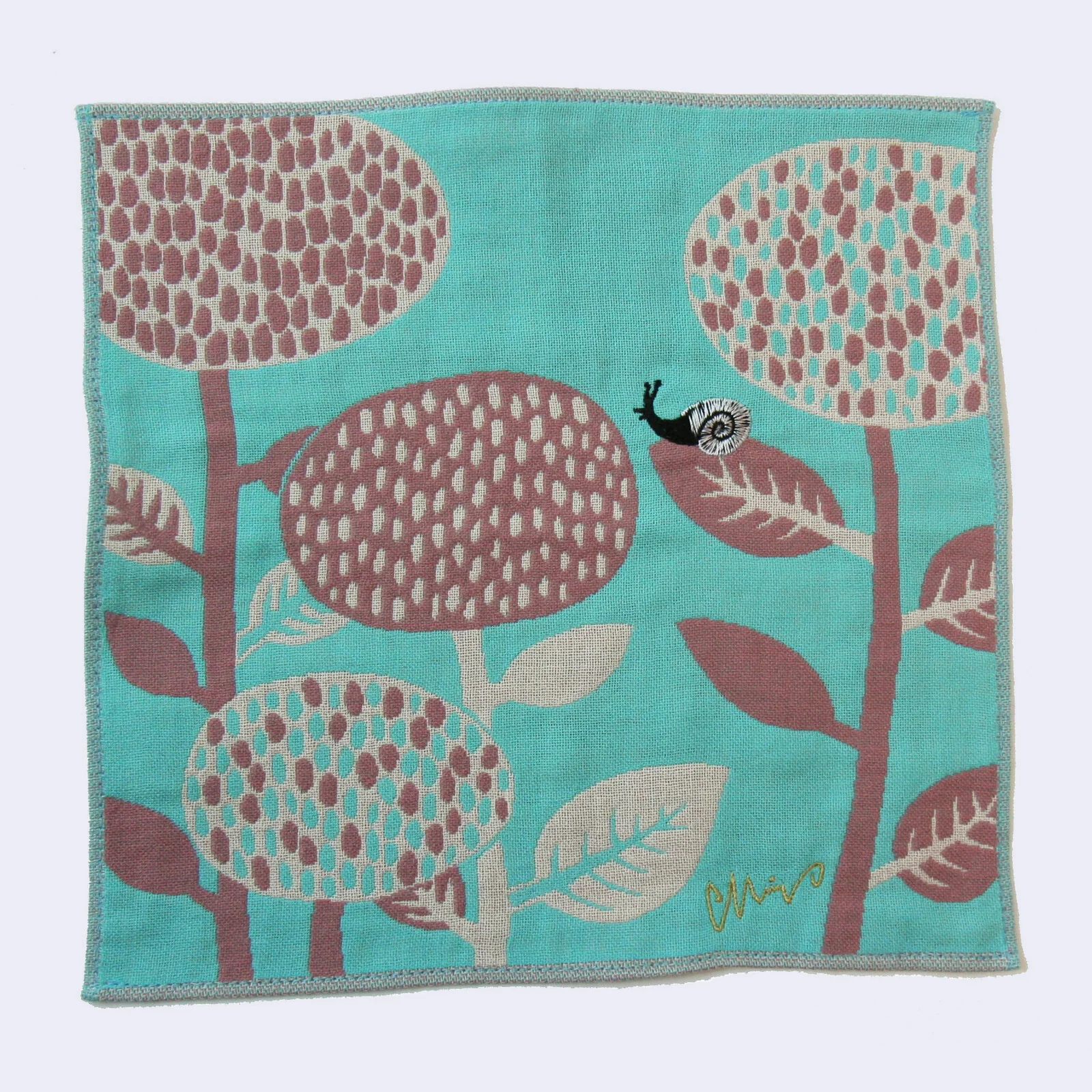 Snail on Flowers Square Handkerchief (Blue)
