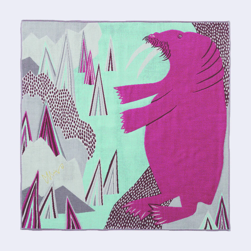 Walrus Large Square Handkerchief/Bandana (Mint and Fuchsia)