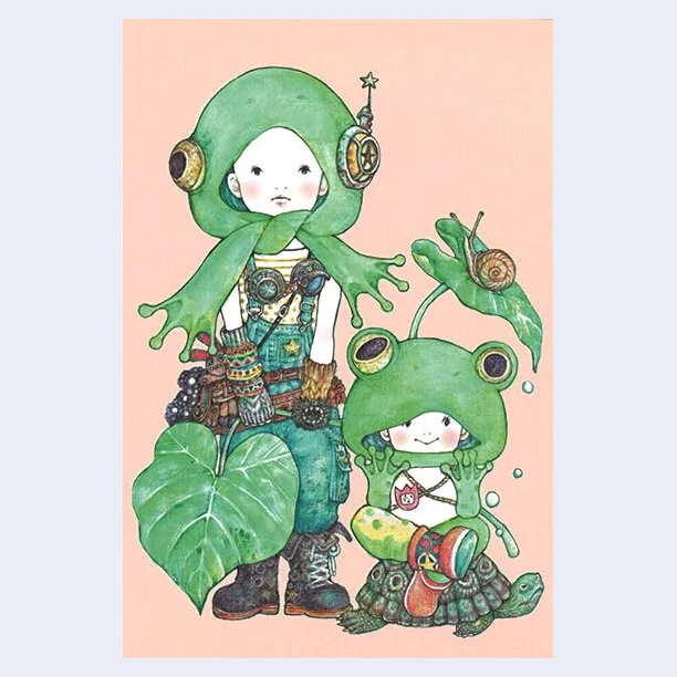 Yamada Ametsuki Postcard - Frog Costume Children (Pink)